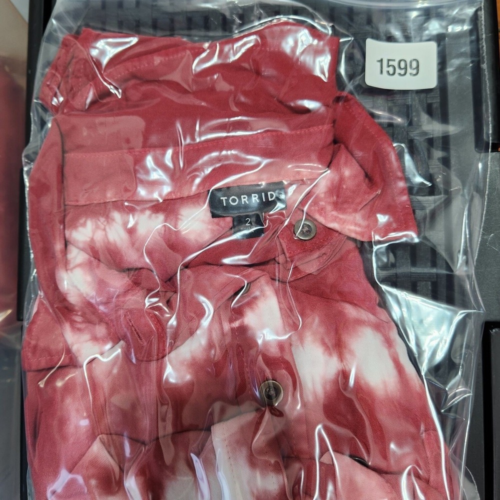 TORRID Tie Dye Button Up Shirt 2X Long Sleeve Western Boho Bouse Red White - Picture 7 of 7